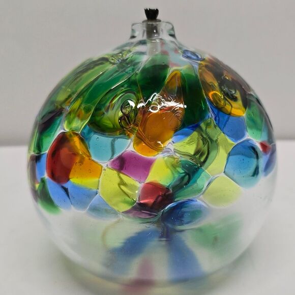 Hand Blown Art Glass Multicolor Ball Oil Lamp Family Tree - Picture 9 of 9
